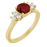 14K Gold Oval Natural Mozambique Garnet & Lab-Grown Diamond Accented Ring - Yellow Gold