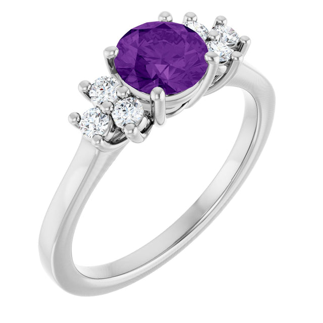 14K Gold Oval Natural Amethyst & Lab-Grown Diamond Accented Ring - White Gold