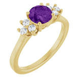 14K Gold Oval Natural Amethyst & Lab-Grown Diamond Accented Ring - Yellow Gold