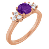 14K Gold Oval Natural Amethyst & Lab-Grown Diamond Accented Ring - Rose Gold