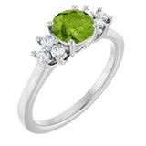 Platinum Oval Natural Peridot & Lab-Grown Diamond Accented Ring