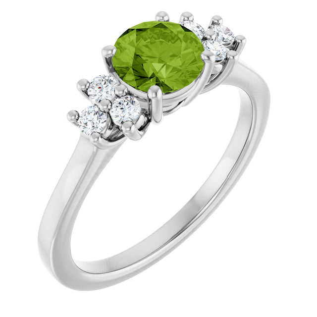 Platinum Oval Natural Peridot & Lab-Grown Diamond Accented Ring
