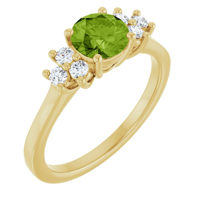 14K Gold Oval Natural Peridot & Lab-Grown Diamond Accented Ring - Yellow Gold