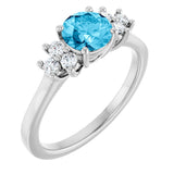 10K Gold Oval Natural Aquamarine & Lab-Grown Diamond Accented Ring - White Gold