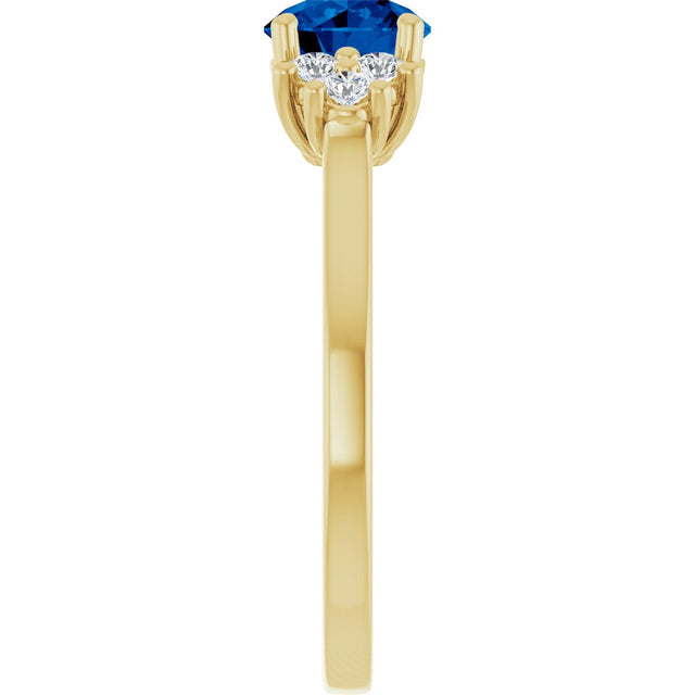 10K Gold Oval Lab-Grown Blue Sapphire & Lab-Grown Diamond Accented Ring - Yellow Gold - view 4