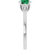 10K Gold Oval Lab-Grown Emerald & Lab-Grown Diamond Accented Ring - White Gold - view 4