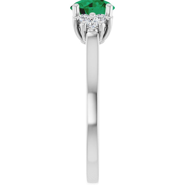10K Gold Oval Lab-Grown Emerald & Lab-Grown Diamond Accented Ring - White Gold - view 4