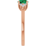 14K Gold Oval Lab-Grown Emerald & Lab-Grown Diamond Accented Ring – 6x4mm - Rose Gold - view 4