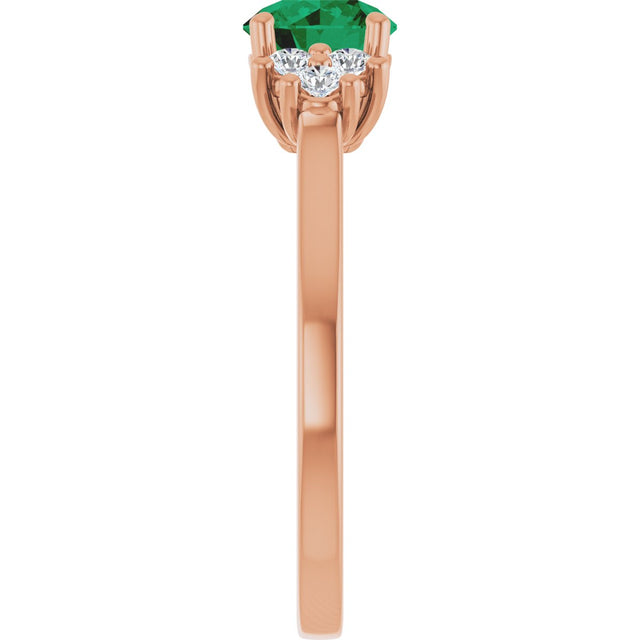 14K Gold Oval Lab-Grown Emerald & Lab-Grown Diamond Accented Ring – 6x4mm - Rose Gold - view 4
