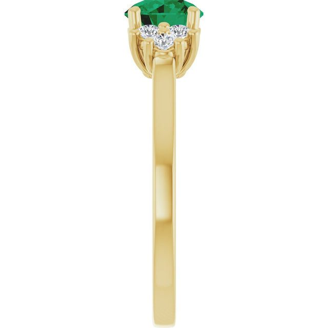 10K Gold Oval Lab-Grown Emerald & Lab-Grown Diamond Accented Ring - Yellow Gold - view 4