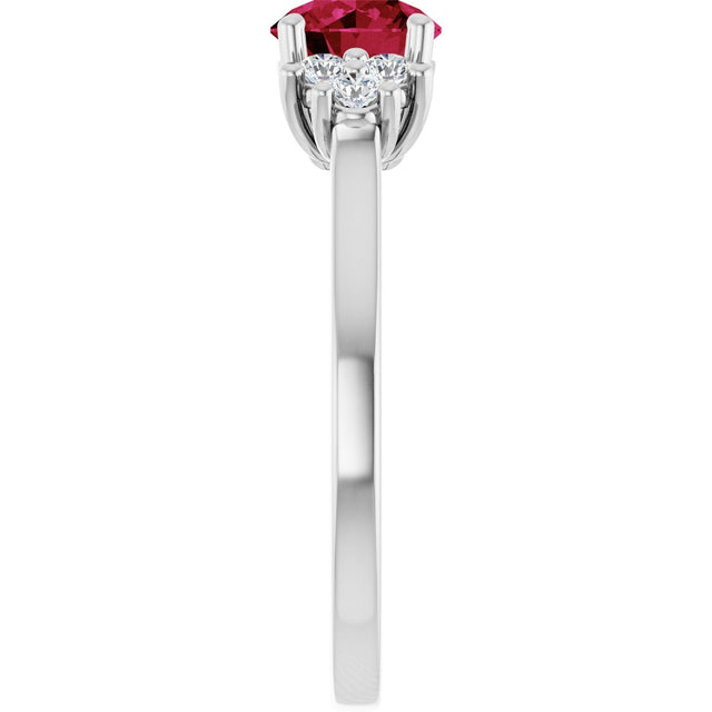 10K Gold Oval Lab-Grown Ruby & Lab-Grown Diamond Accented Ring - White Gold - view 4