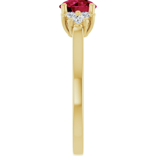 10K Gold Oval Lab-Grown Ruby & Lab-Grown Diamond Accented Ring - Yellow Gold - view 4