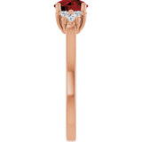 14K Gold Oval Natural Mozambique Garnet & Lab-Grown Diamond Accented Ring - Rose Gold - view 4