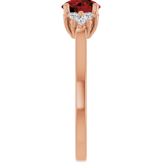 14K Gold Oval Natural Mozambique Garnet & Lab-Grown Diamond Accented Ring - Rose Gold - view 4