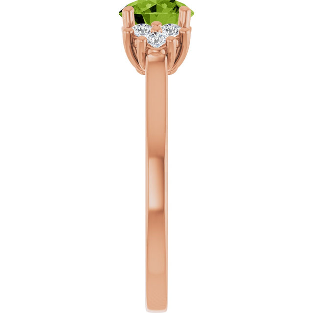 14K Gold Oval Natural Peridot & Lab-Grown Diamond Accented Ring - Rose Gold - view 4