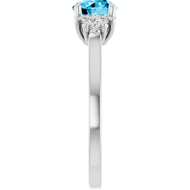 Platinum Oval Natural Aquamarine & Lab-Grown Diamond Accented Ring - view 4