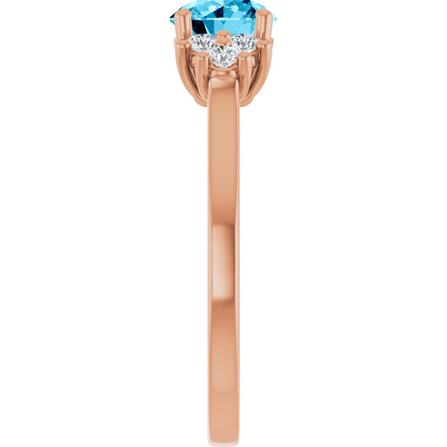 14K Gold Oval Natural Aquamarine & Lab-Grown Diamond Accented Ring - Rose Gold - view 4
