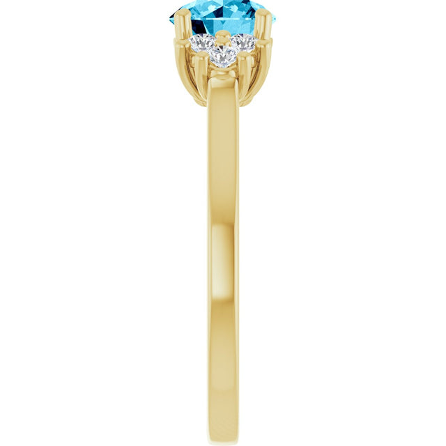 10K Gold Oval Natural Aquamarine & Lab-Grown Diamond Accented Ring - Yellow Gold - view 4