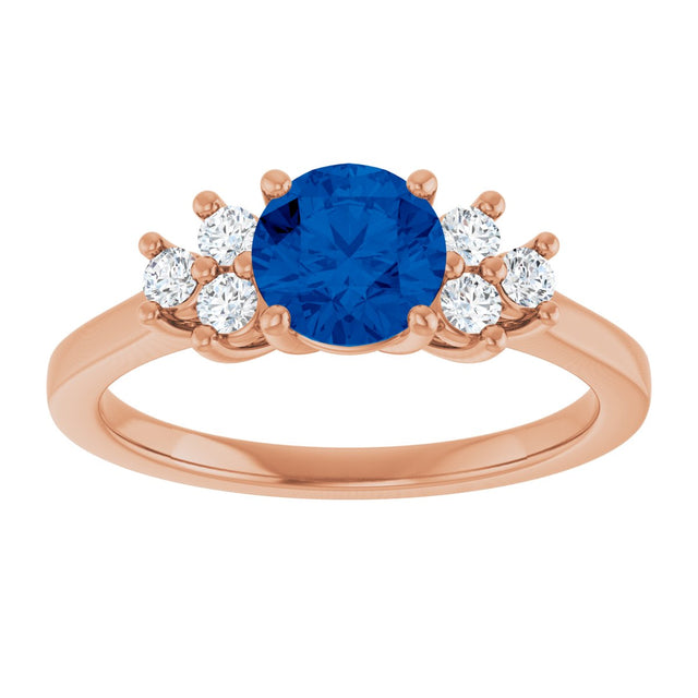 14K Gold Oval Lab-Grown Blue Sapphire & Lab-Grown Diamond Accented Ring – 6x4mm - Rose Gold - view 3
