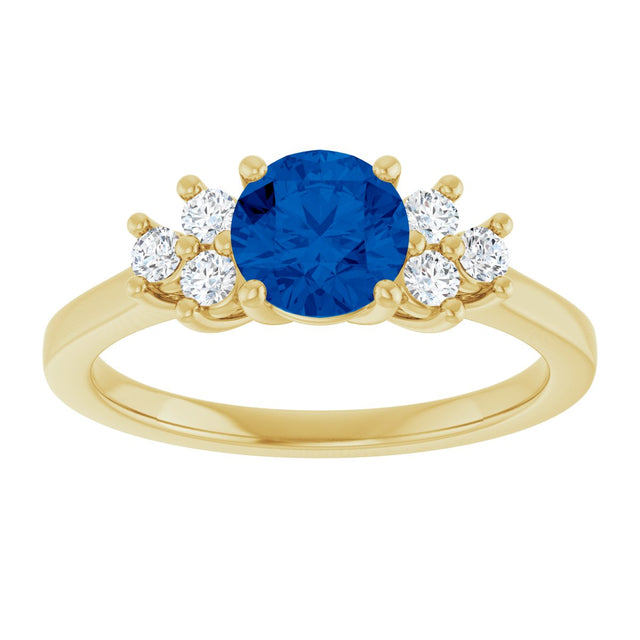 10K Gold Oval Lab-Grown Blue Sapphire & Lab-Grown Diamond Accented Ring - Yellow Gold - view 3