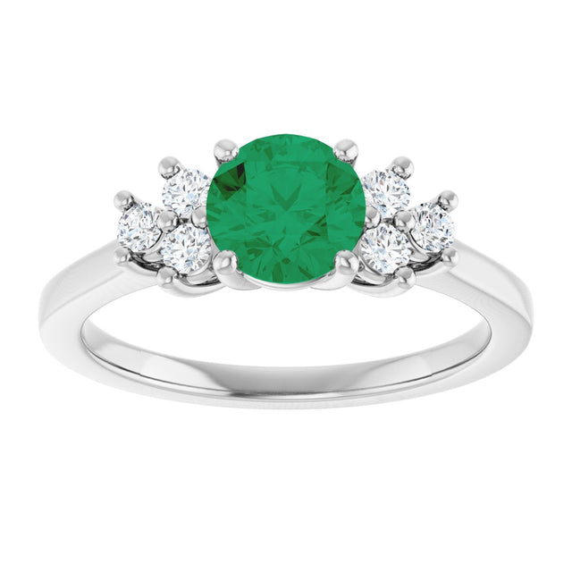 10K Gold Oval Lab-Grown Emerald & Lab-Grown Diamond Accented Ring - White Gold - view 3