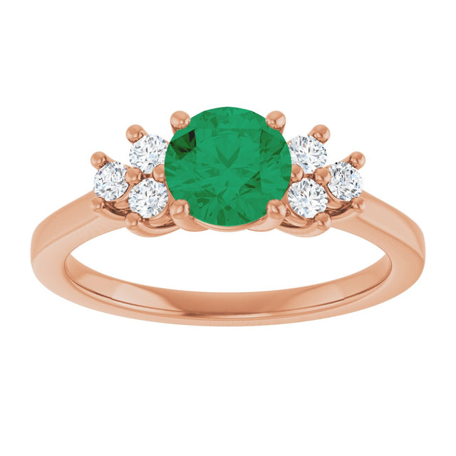 14K Gold Oval Lab-Grown Emerald & Lab-Grown Diamond Accented Ring – 6x4mm - Rose Gold - view 3