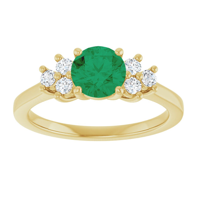 10K Gold Oval Lab-Grown Emerald & Lab-Grown Diamond Accented Ring - Yellow Gold - view 3