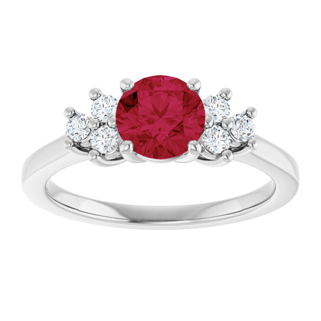 10K Gold Oval Lab-Grown Ruby & Lab-Grown Diamond Accented Ring - White Gold - view 3