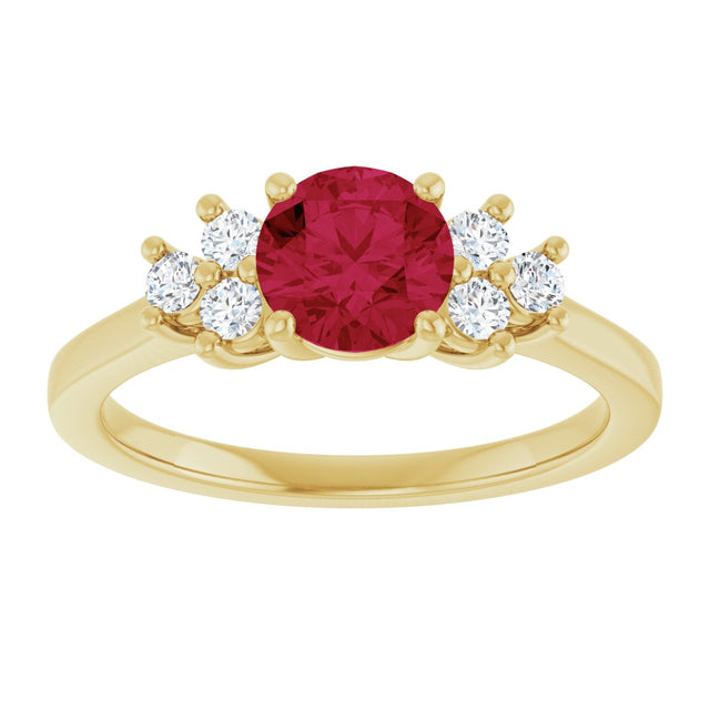 10K Gold Oval Lab-Grown Ruby & Lab-Grown Diamond Accented Ring - Yellow Gold - view 3