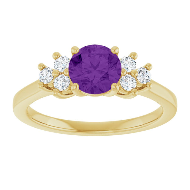 10K Gold Oval Natural Amethyst & Lab-Grown Diamond Accented Ring - Yellow Gold - view 3