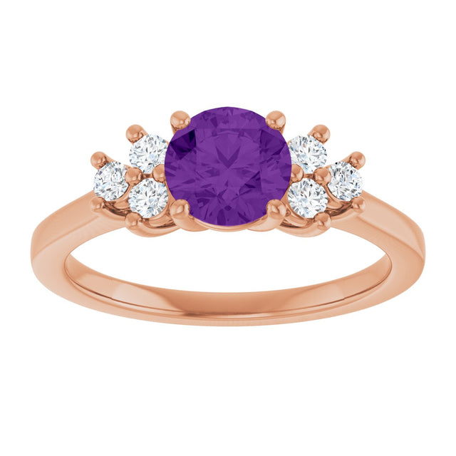 14K Gold Oval Natural Amethyst & Lab-Grown Diamond Accented Ring - Rose Gold - view 3