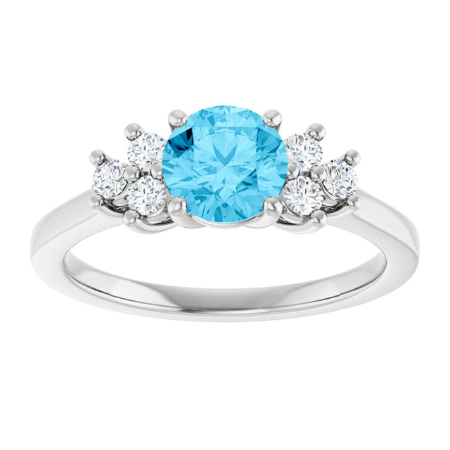 14K Gold Oval Natural Aquamarine & Lab-Grown Diamond Accented Ring - White Gold - view 3