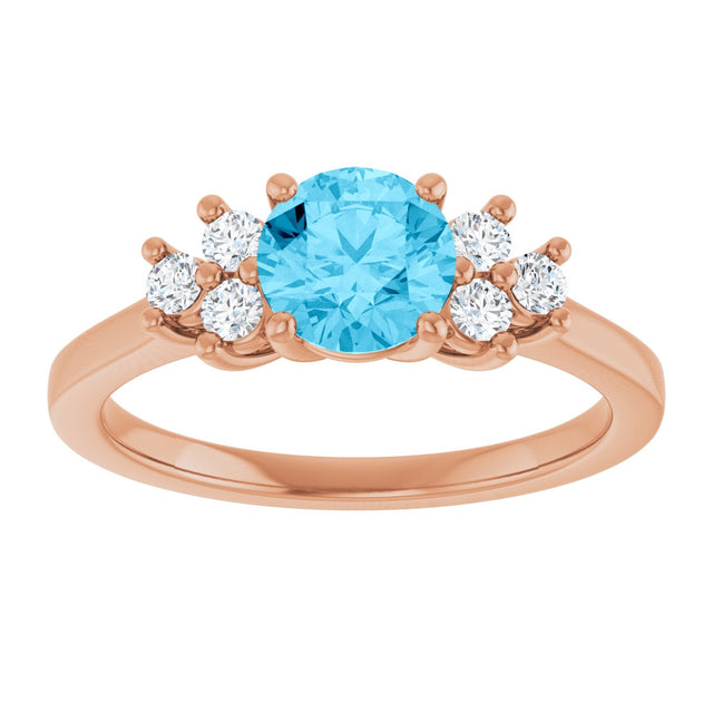 14K Gold Oval Natural Aquamarine & Lab-Grown Diamond Accented Ring - Rose Gold - view 3