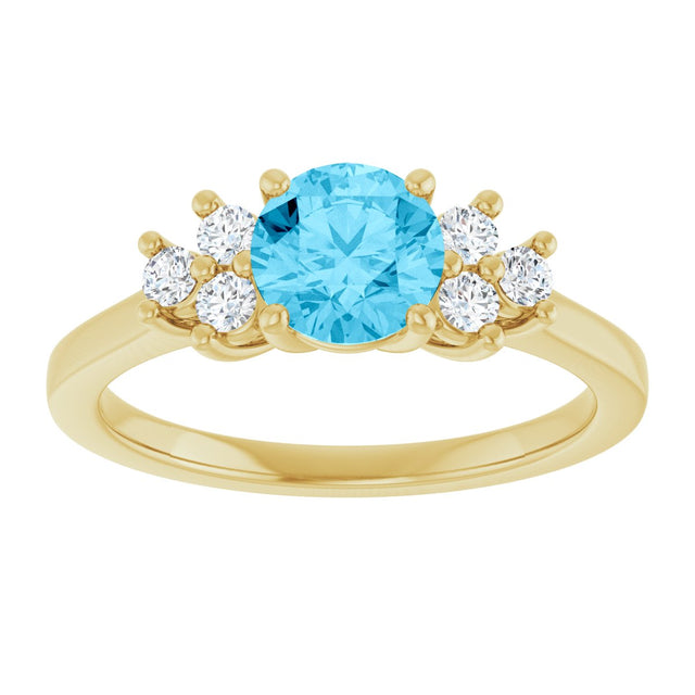 10K Gold Oval Natural Aquamarine & Lab-Grown Diamond Accented Ring - Yellow Gold - view 3