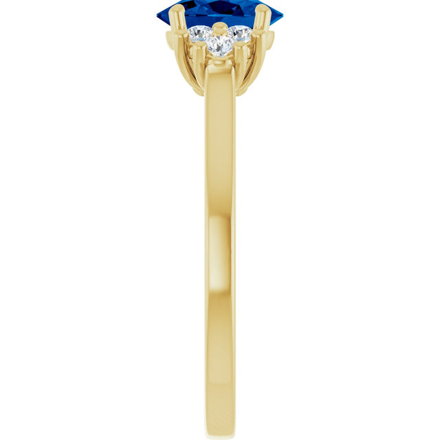 10K Gold Oval Lab-Grown Blue Sapphire & Lab-Grown Diamond Accented Ring - Yellow Gold - view 4