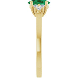 10K Gold Oval Lab-Grown Emerald & Lab-Grown Diamond Accented Ring - Yellow Gold - view 4