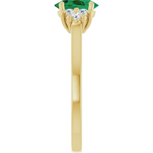 10K Gold Oval Lab-Grown Emerald & Lab-Grown Diamond Accented Ring - Yellow Gold - view 4