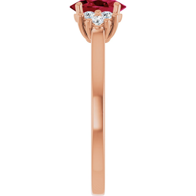 14K Gold Oval Lab-Grown Ruby & Lab-Grown Diamond Accented Ring – 6x4mm - Rose Gold - view 4