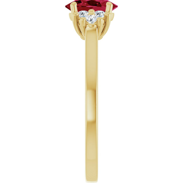 10K Gold Oval Lab-Grown Ruby & Lab-Grown Diamond Accented Ring - Yellow Gold - view 4