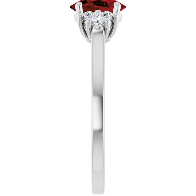 14K Gold Oval Natural Mozambique Garnet & Lab-Grown Diamond Accented Ring - White Gold - view 4