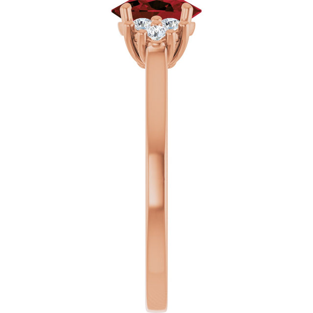 14K Gold Oval Natural Mozambique Garnet & Lab-Grown Diamond Accented Ring - Rose Gold - view 4