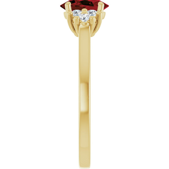 10K Gold Oval Natural Mozambique Garnet & Lab-Grown Diamond Accented Ring - Yellow Gold - view 4