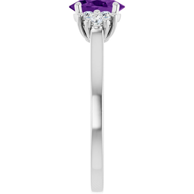 10K Gold Oval Natural Amethyst & Lab-Grown Diamond Accented Ring - White Gold - view 4