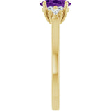 10K Gold Oval Natural Amethyst & Lab-Grown Diamond Accented Ring - Yellow Gold - view 4
