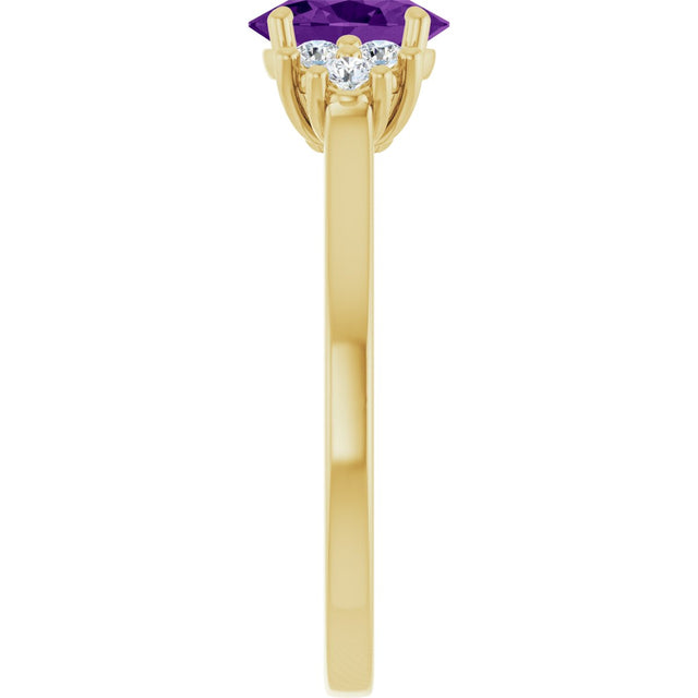 10K Gold Oval Natural Amethyst & Lab-Grown Diamond Accented Ring - Yellow Gold - view 4