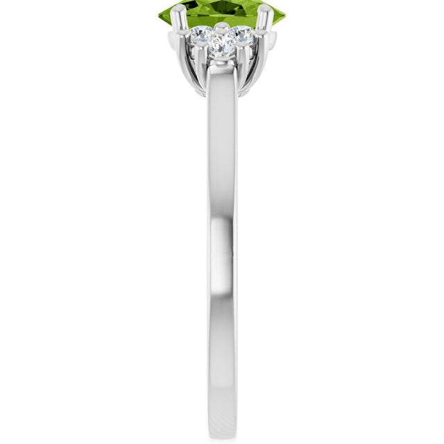 Platinum Oval Natural Peridot & Lab-Grown Diamond Accented Ring - view 4