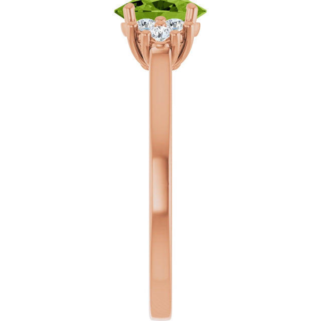14K Gold Oval Natural Peridot & Lab-Grown Diamond Accented Ring - Rose Gold - view 4