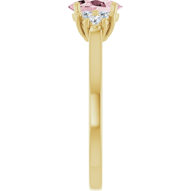 14K Gold Oval Natural Pink Morganite & Natural Diamond Accented Ring – 7x5mm - Yellow Gold - view 4