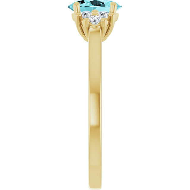 14K Gold Oval Natural Blue Zircon & Natural Diamond Accented Ring – 7x5mm - Yellow Gold - view 4