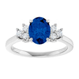 10K Gold Oval Lab-Grown Blue Sapphire & Lab-Grown Diamond Accented Ring - White Gold - view 3